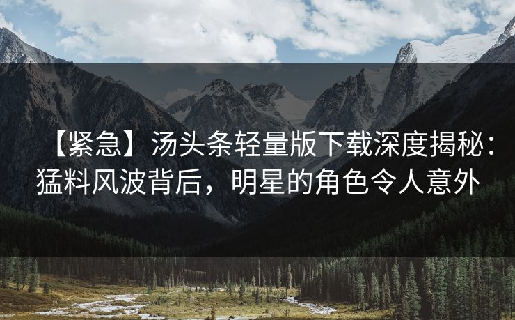 【紧急】汤头条轻量版下载深度揭秘：猛料风波背后，明星的角色令人意外